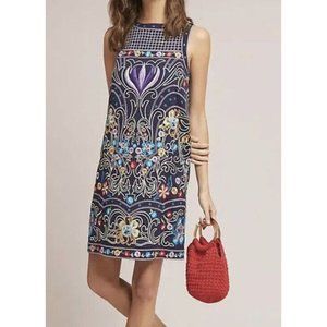 Anthropologie Dress Size 2 Maeve Kira Floral Embroidered Sleeveless Tunic Blue